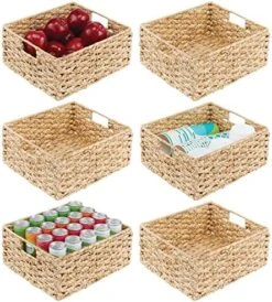 MDesign Hyacinth Braided Woven Kitchen Basket Bin With Built-in Handles For Organizing Kitchen Pantry, Cabinet, Cupboard, Countertop, Shelves - Holds Food, Drinks, Snacks - 6 Pack - Natural/Tan -Songmics Furniture Shop 61vf eY2jiL. AC