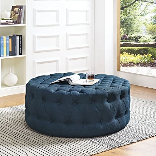 Modway Amour Fabric Upholstered Button-Tufted Round Ottoman In Azure 3 Modway Amour Fabric Upholstered Button-Tufted Round Ottoman In Azure - Image 3