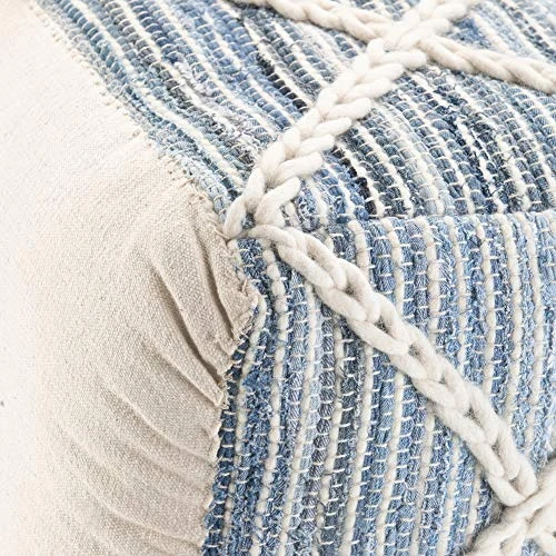 SIMPLIHOME Cowan Square Pouf, Footstool, Upholstered In Blue, Natural Handloom Woven Wool And Cotton, For The Living Room, Bedroom And Kids Room, , 5 SIMPLIHOME Cowan Square Pouf, Footstool, Upholstered In Blue, Natural Handloom Woven Wool And Cotton, For The Living Room, Bedroom And Kids Room, , - Image 5