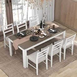 Merax 7-Piece Wooden Dining Table Set, Multifunctional Extendable Tabletop With 12” Leaf And 2 Drawers, 6 Chairs With Soft Cushion, Natural Wood Wash -Songmics Furniture Shop 61xnJFquUQL. AC
