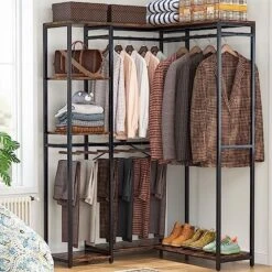 Tribesigns L-Shaped Clothes Rack For Corner, Heavy Duty Garment Rack With Shelves And Hanging Rods, Freestanding Closet Wardrobe Rack Metal Clothing Rack For Bedroom, Capacity 500lbs -Songmics Furniture Shop 61yqYg2kfL. AC