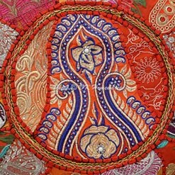 DK Homewares Indian Vintage Patchwork Pouf Ottoman Cover Orange Round Foot Stool Decorative Tuffet Cotton Embroidered Pouffee Floor Pillow Case Floral Traditional 16x16x13 -Songmics Furniture Shop 7123x1yDcQL
