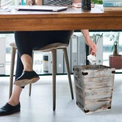 Owlgift Decorative Rustic Burnt Wood Trash Can, Farmhouse Stylish Wooden Waste Basket Near Desk, Square Garbage Cans Trashcan With Metal Brackets For Office, Bedroom & Bathroom -Songmics Furniture Shop 71K9al5REBL