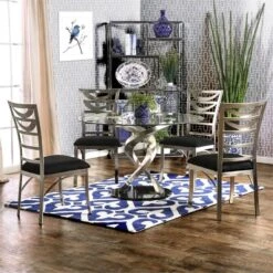 BOWERY HILL 48" Round Glass Top Modern Pedestal Base Dining Table In Chrome Satin -Songmics Furniture Shop 71UfrHIkwmL