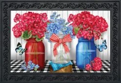 Briarwood Lane Red White And Blue Jars Floral Doormat Patriotic Rustic Indoor Outdoor 30" X 18"